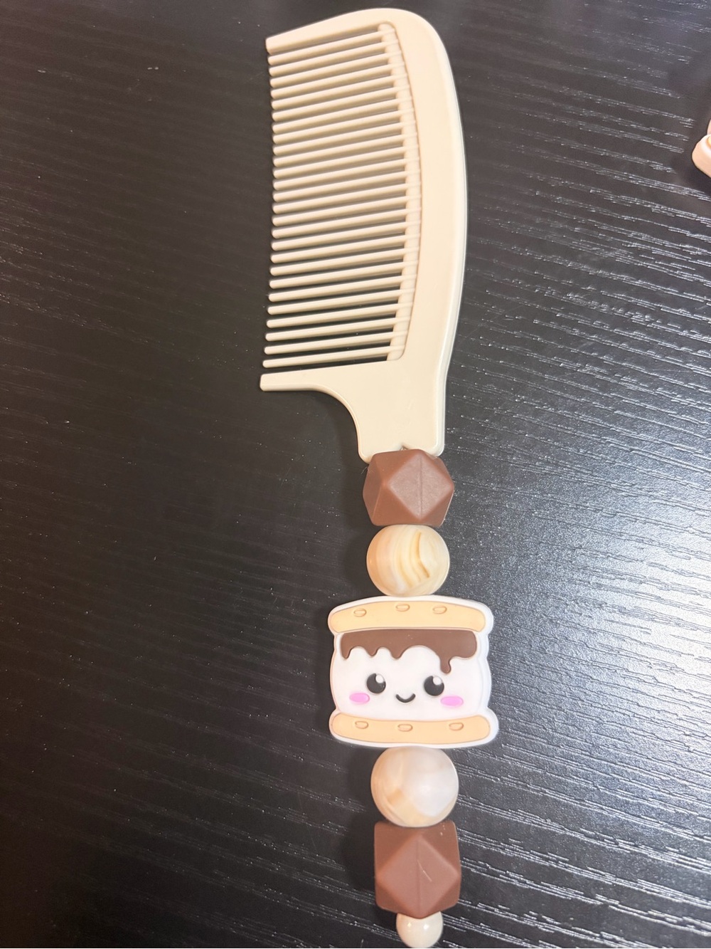 Beige Kids Silicone Comb with Dessert Bead Charm